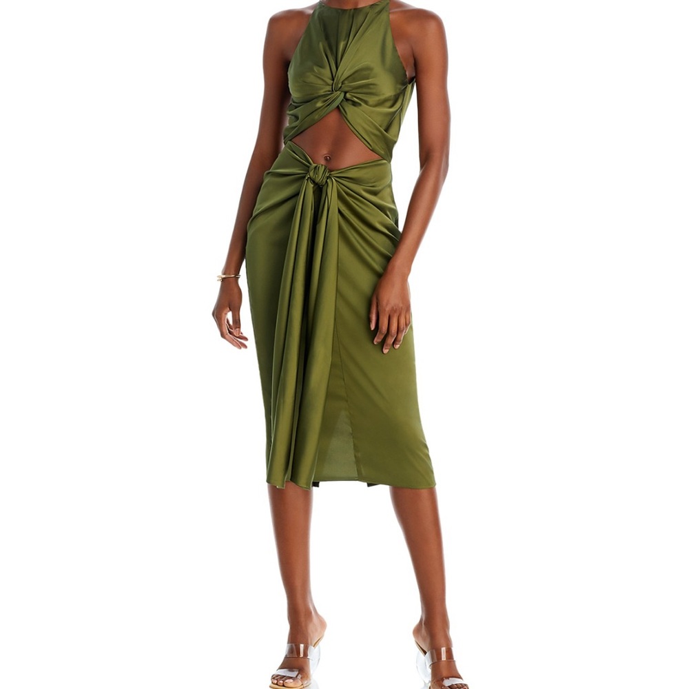 NWT Andrea Iyamah Reni Midi Olive Dress - Picture 2 of 7